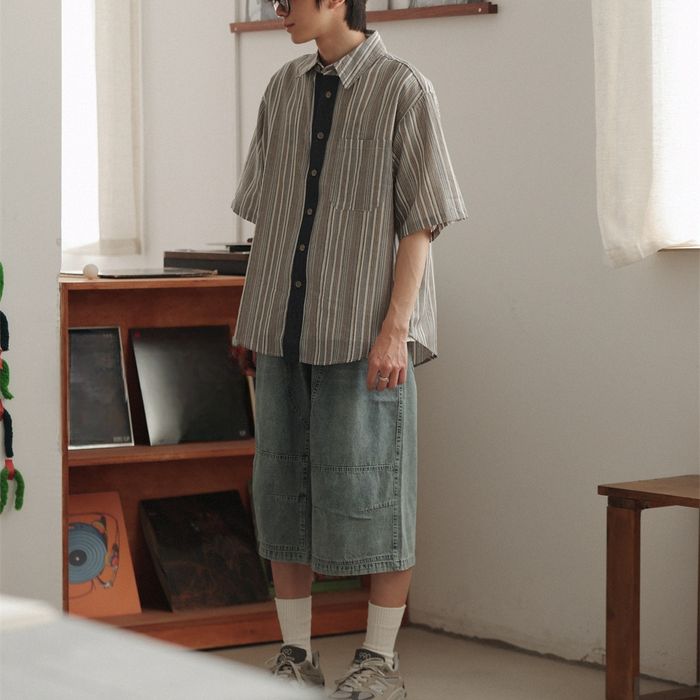 ストライプ柄 半袖シャツ M10214