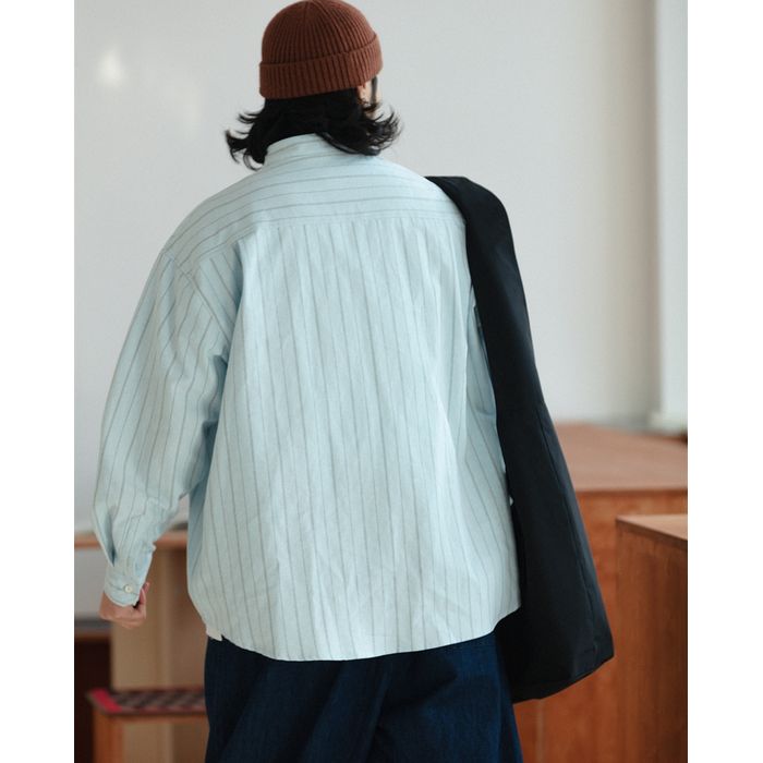 ストライプ柄 バンドカラーシャツ M10003