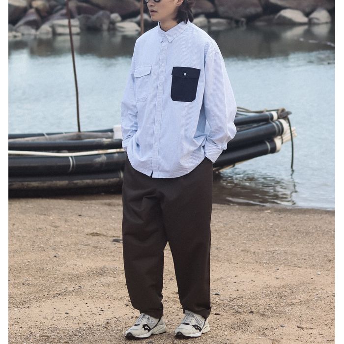 コントラストポケット ストライプ 長袖シャツ M10336