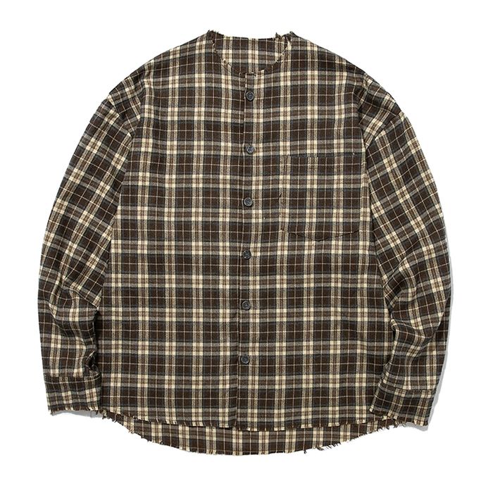 チェック柄 ノーカラーシャツ M10044