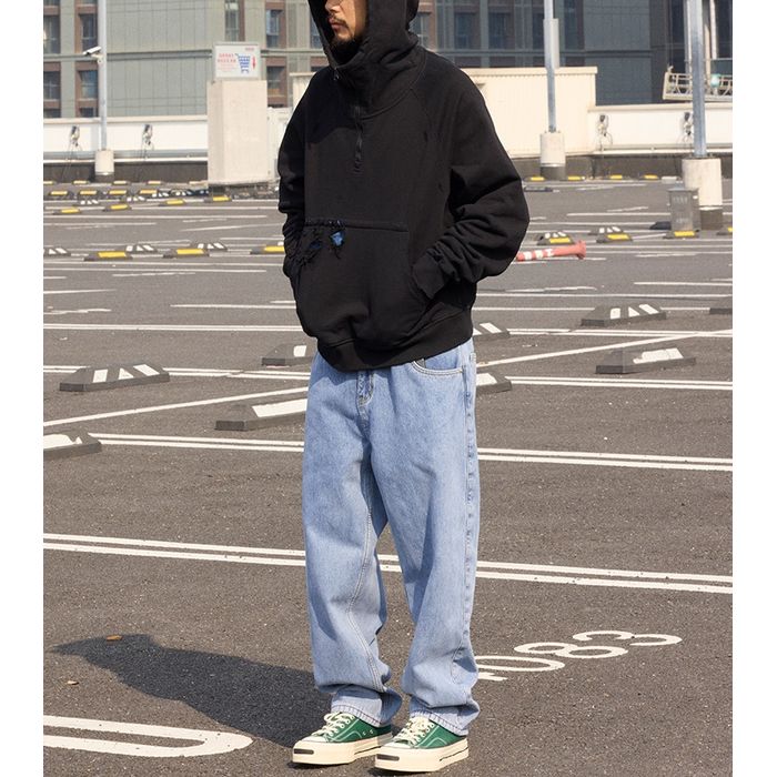 ダメージ加工 ハーフジップフーディ　M10638