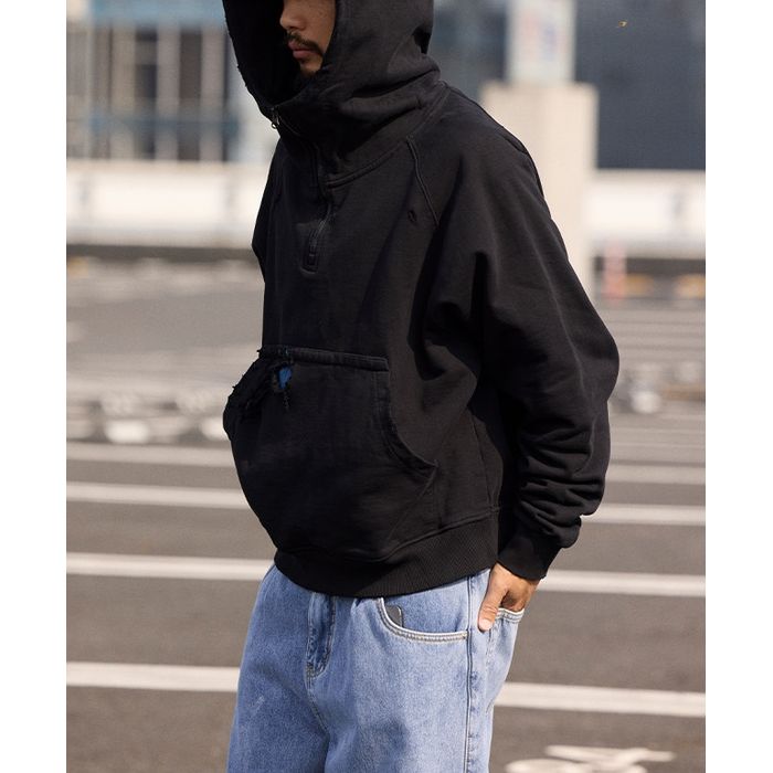 ダメージ加工 ハーフジップフーディ　M10638