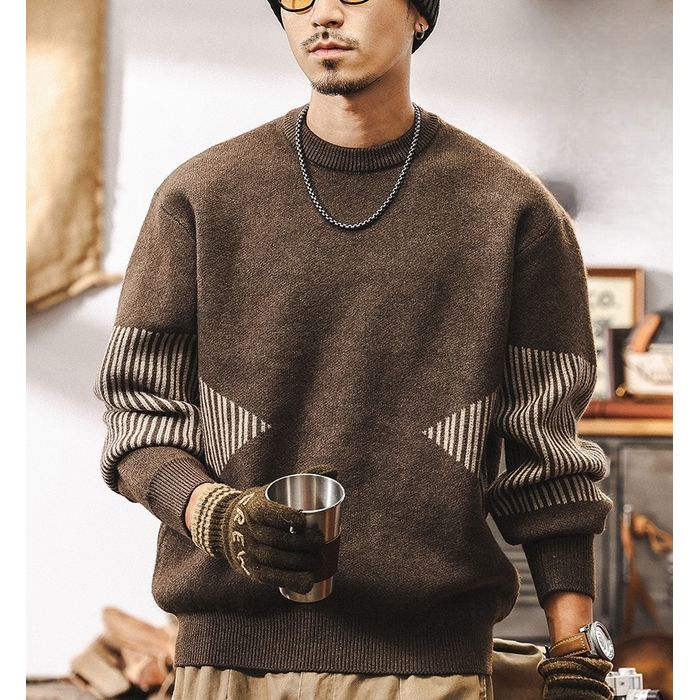 ストライプ柄切替 ニット プルオーバー　M10344