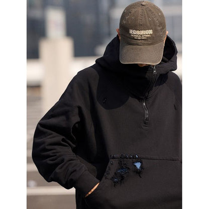 ダメージ加工 ハーフジップフーディ　M10638