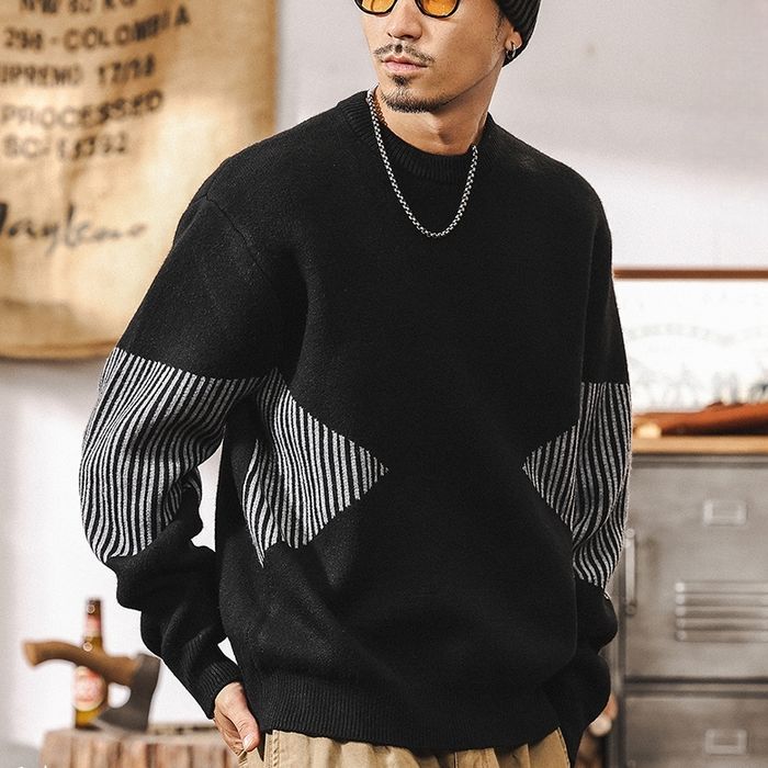 ストライプ柄切替 ニット プルオーバー　M10344