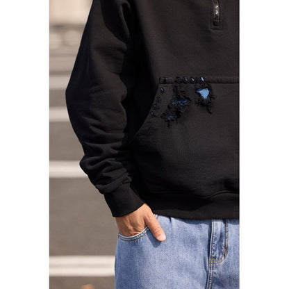 ダメージ加工 ハーフジップフーディ　M10638