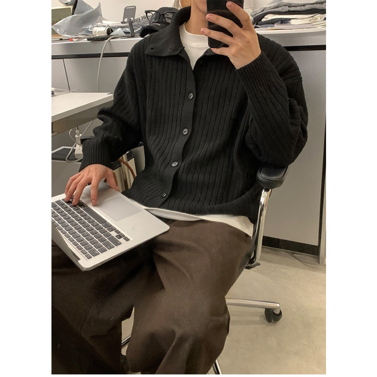 襟付き2WAYニットカーディガン M10461