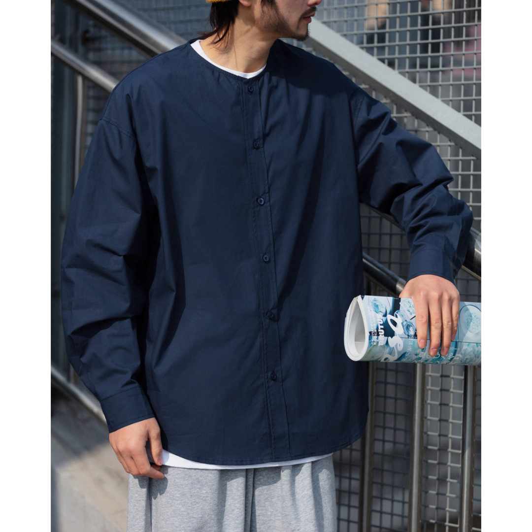 ラウンドネック ノーカラーシャツ　M10369