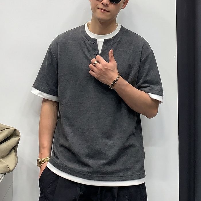 レイヤードデザイン ヘンリーネック Tシャツ　M10775