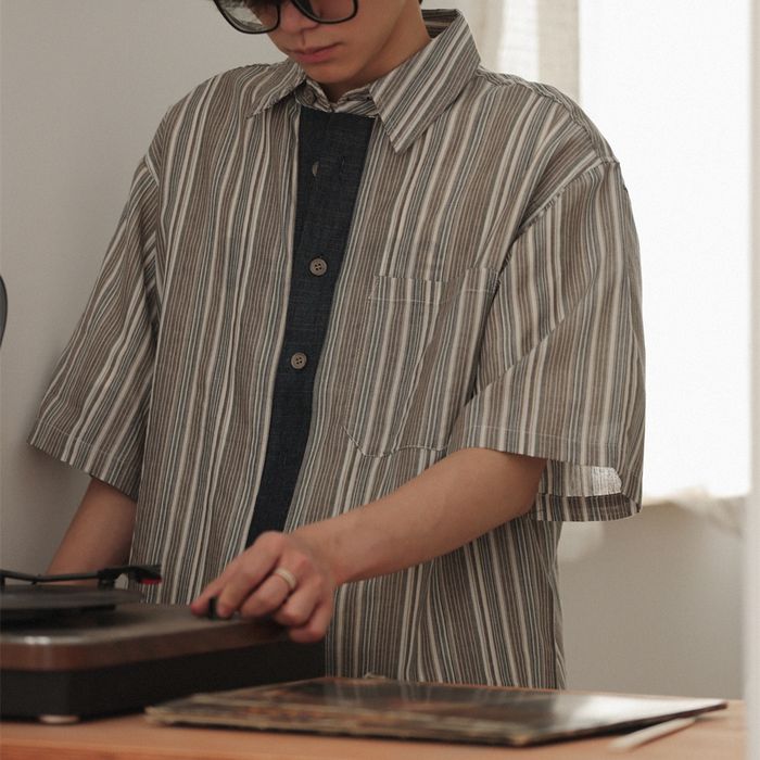 ストライプ柄 半袖シャツ　M10214