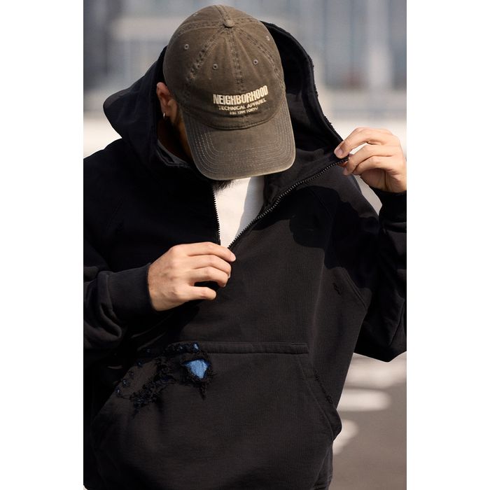 ダメージ加工 ハーフジップフーディ　M10638