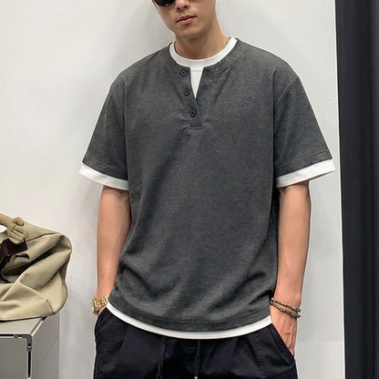 レイヤードデザイン ヘンリーネック Tシャツ　M10775