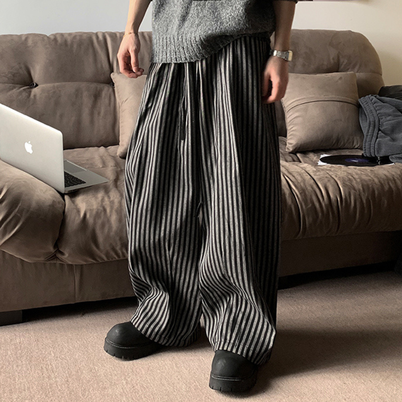 ストライプ ドレープワイドパンツ M10460