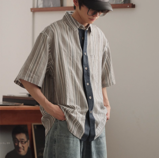 ストライプ柄 半袖シャツ　M10214