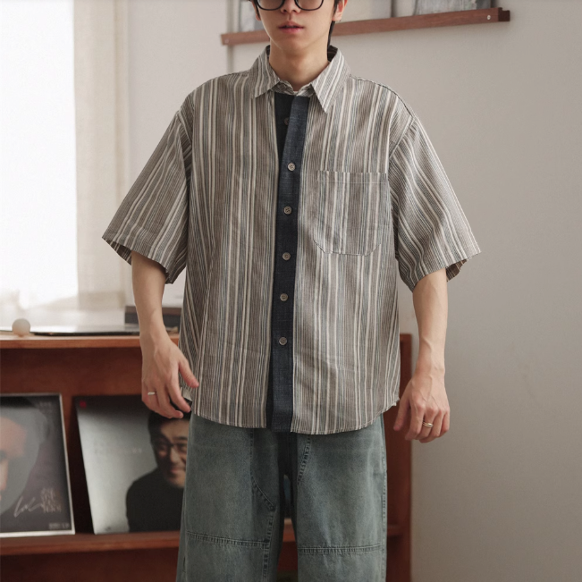 ストライプ柄 半袖シャツ　M10214