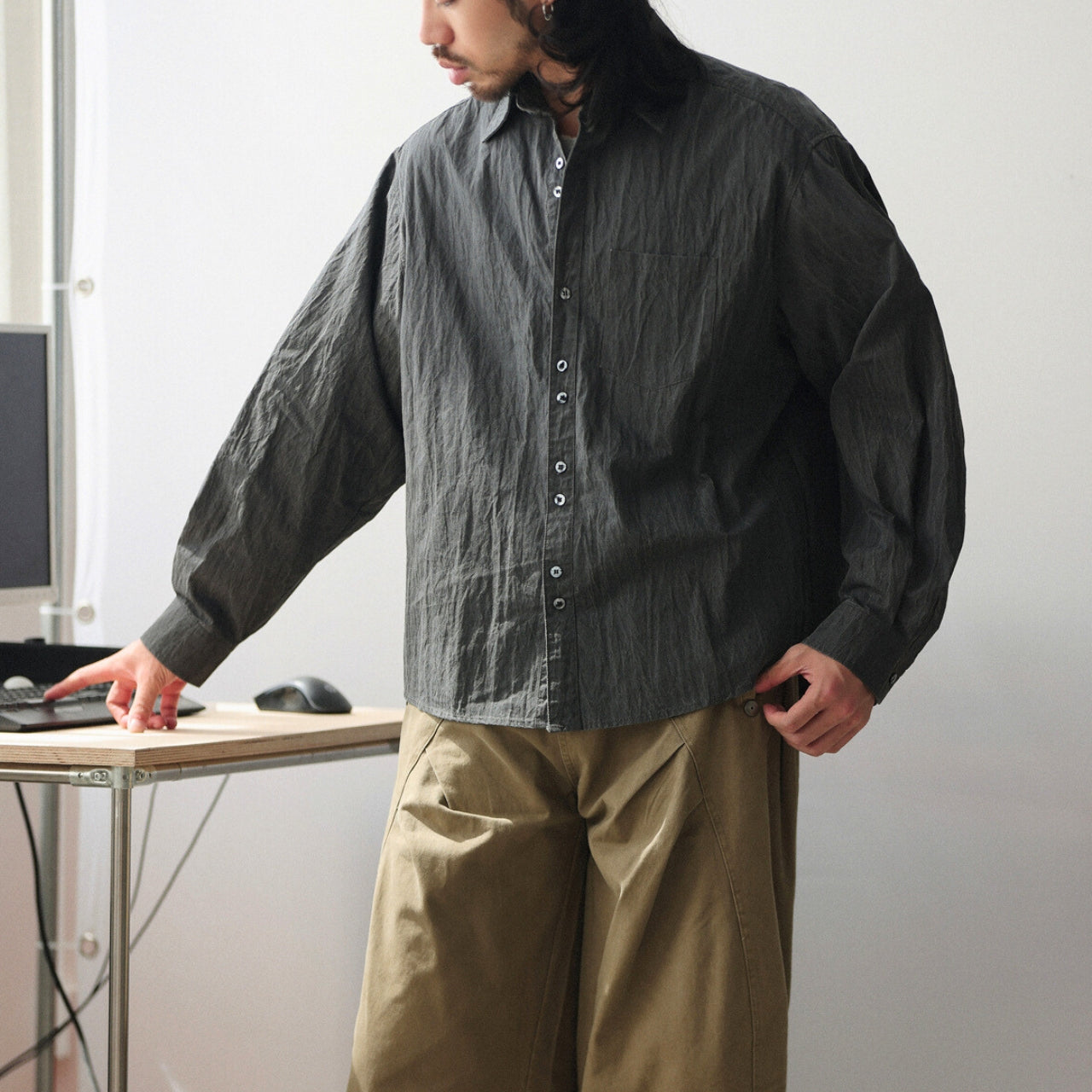 シワ加工 ワッシャー ルーズシャツ M10430