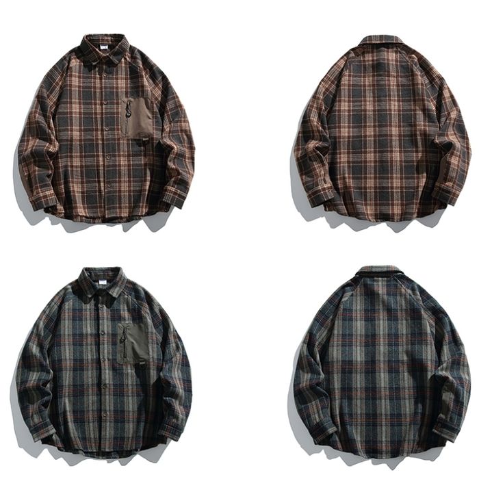 異素材ポケット チェック柄シャツ M10589