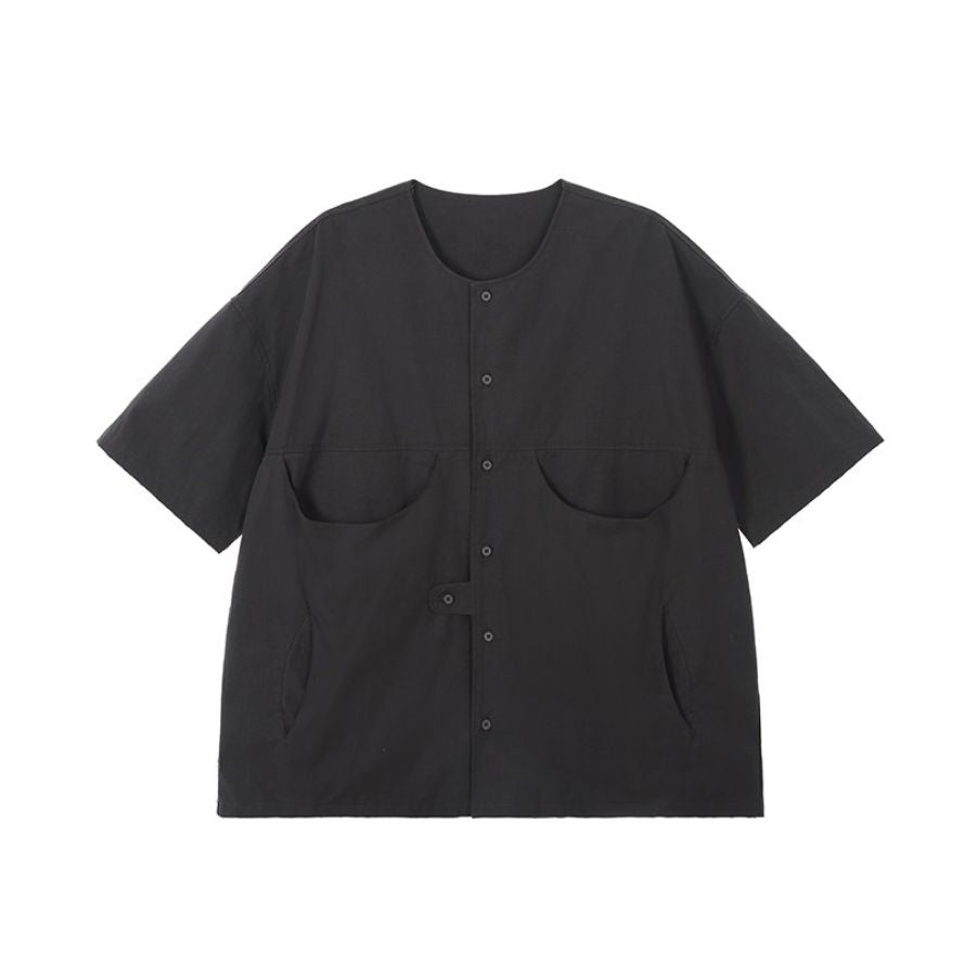 ノーカラー ワイド 半袖シャツ　M10734