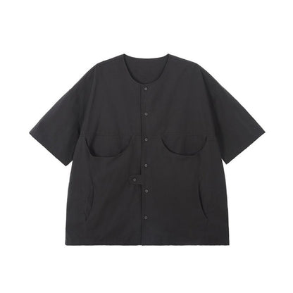 ノーカラー ワイド 半袖シャツ　M10734