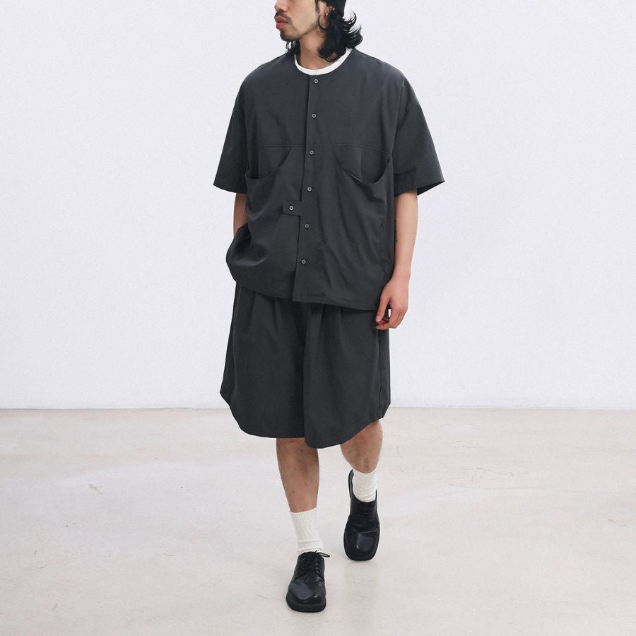 ノーカラー ワイド 半袖シャツ　M10734