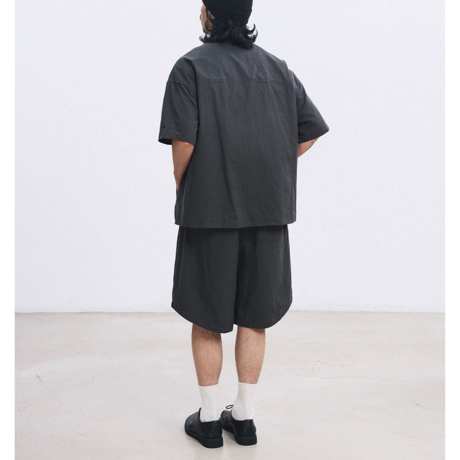 ノーカラー ワイド 半袖シャツ　M10734