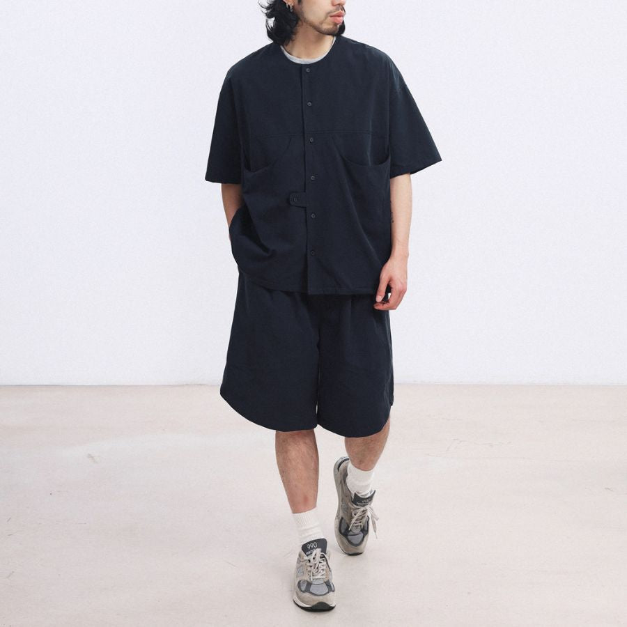 ノーカラー ワイド 半袖シャツ　M10734