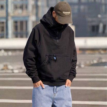 ダメージ加工 ハーフジップフーディ　M10638