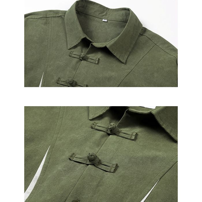 デザインボタン バイカラー シャツ　M10367