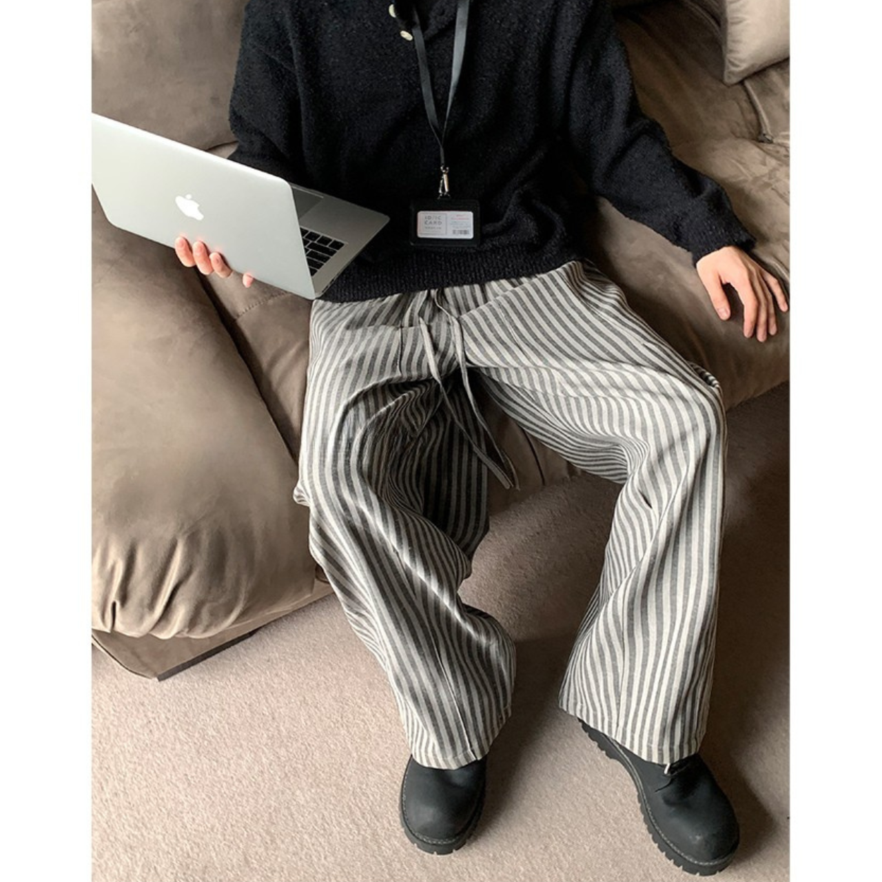 ストライプ ドレープワイドパンツ M10460