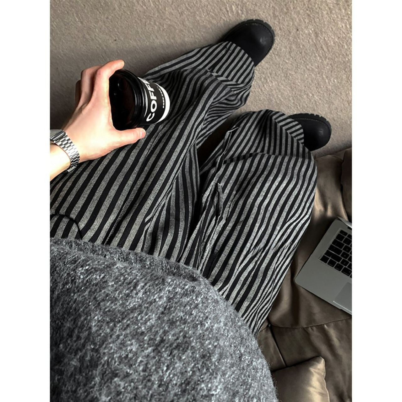 ストライプ ドレープワイドパンツ M10460