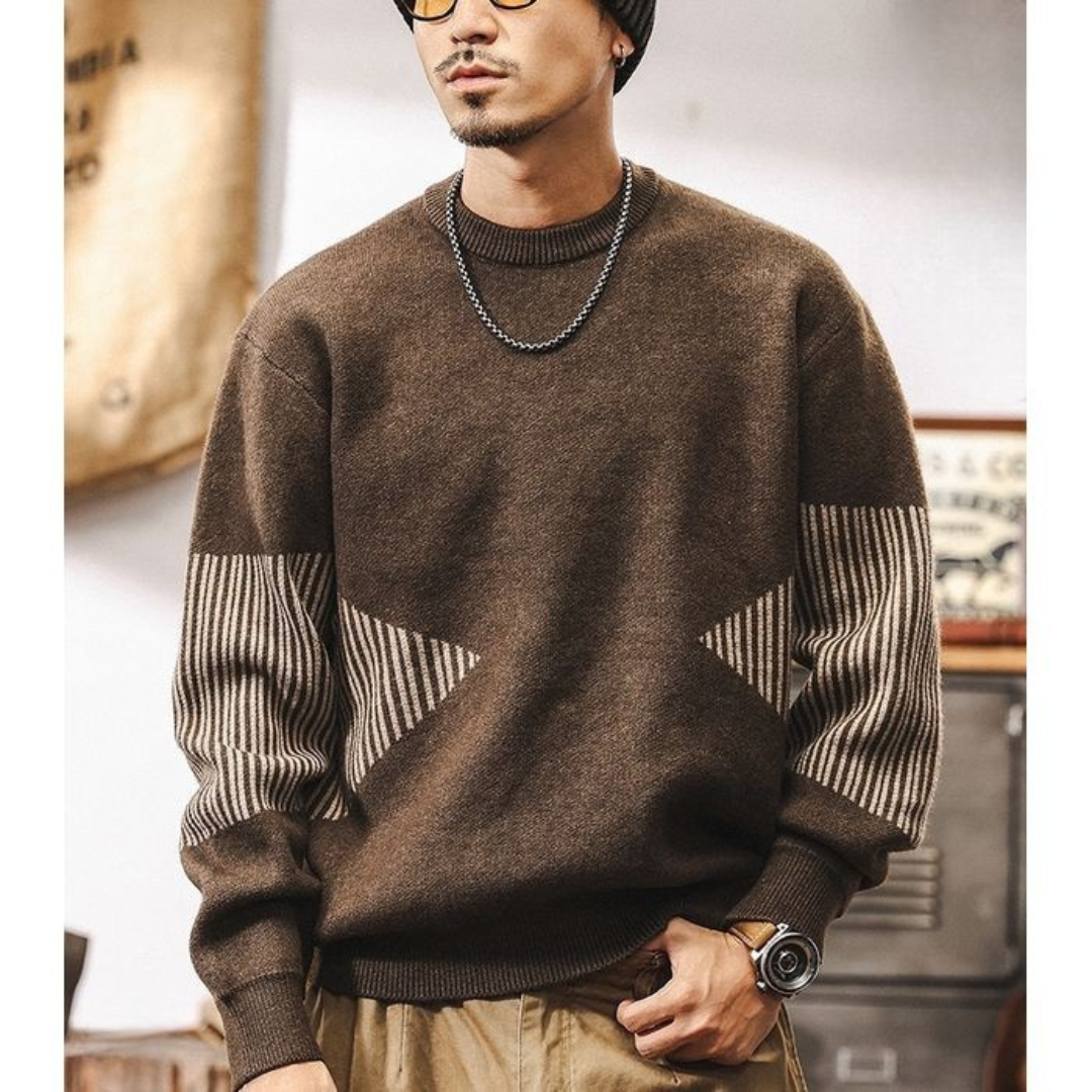 ストライプ柄切替 ニット プルオーバー　M10344