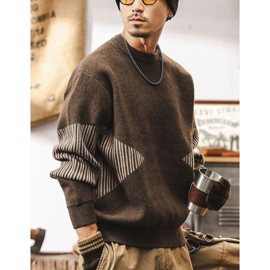 ストライプ柄切替 ニット プルオーバー　M10344