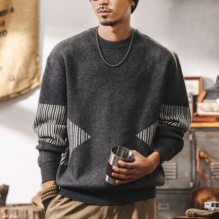 ストライプ柄切替 ニット プルオーバー　M10344