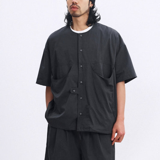 ノーカラー ワイド 半袖シャツ　M10734