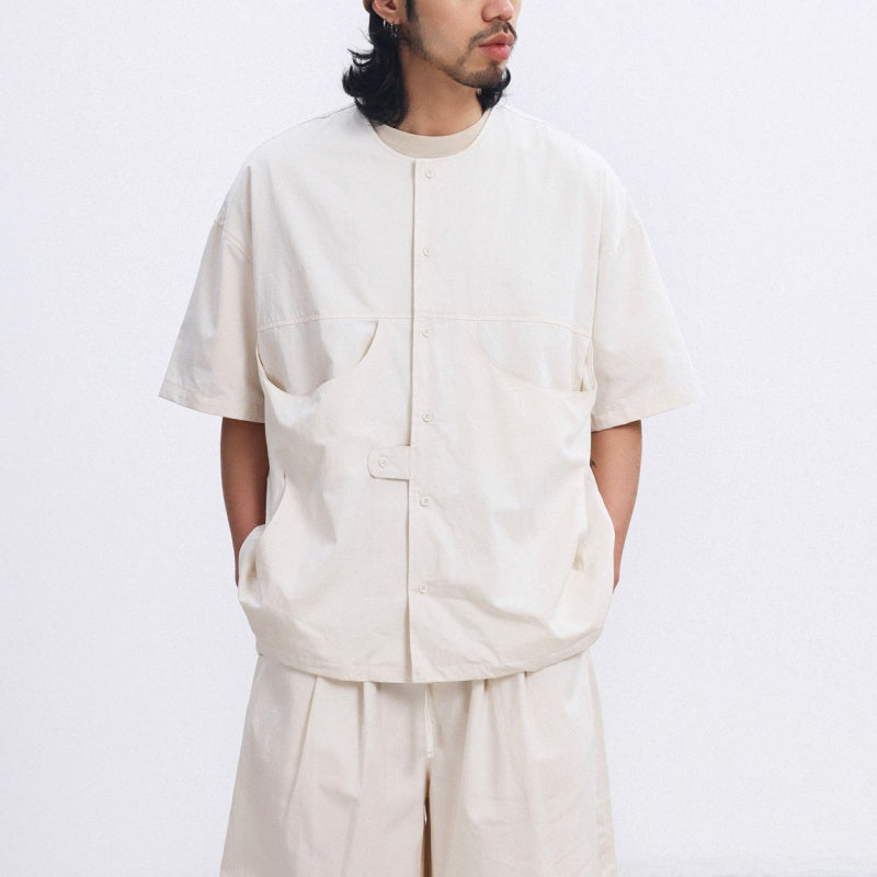 ノーカラー ワイド 半袖シャツ　M10734
