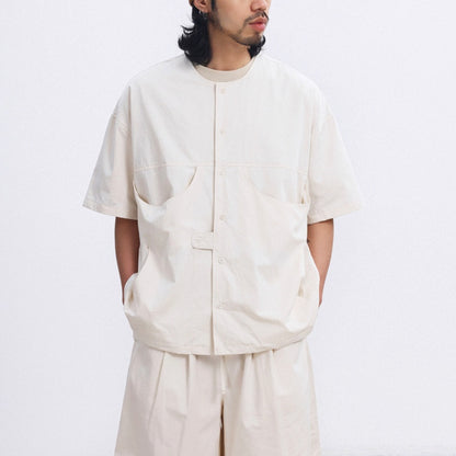 ノーカラー ワイド 半袖シャツ　M10734
