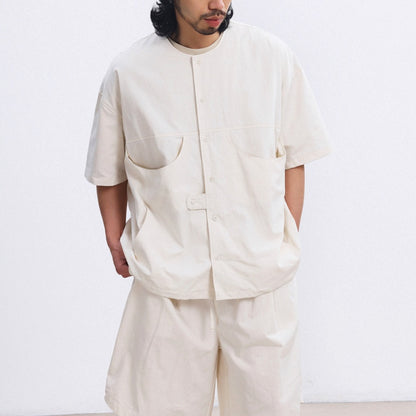 ノーカラー ワイド 半袖シャツ　M10734