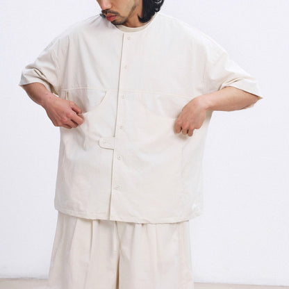 ノーカラー ワイド 半袖シャツ　M10734