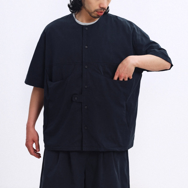 ノーカラー ワイド 半袖シャツ　M10734
