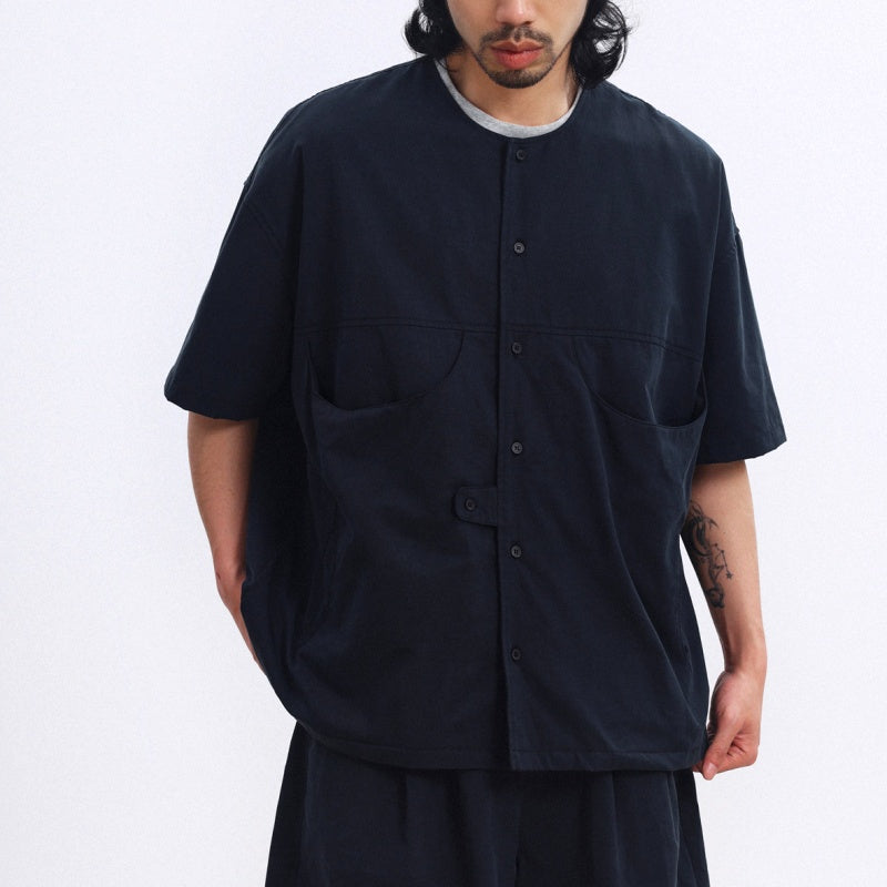 ノーカラー ワイド 半袖シャツ　M10734