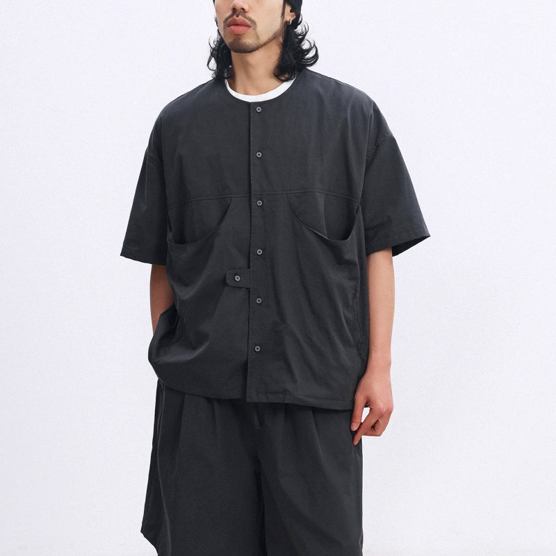 ノーカラー ワイド 半袖シャツ　M10734