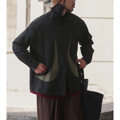 デザインボタン バイカラー シャツ　M10367