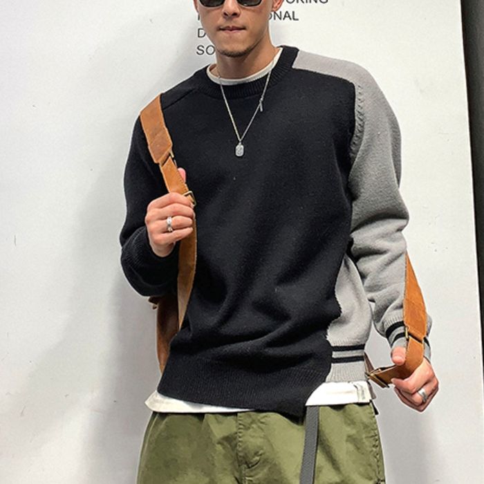 アシンメトリーカラーブロック ニット　M10528