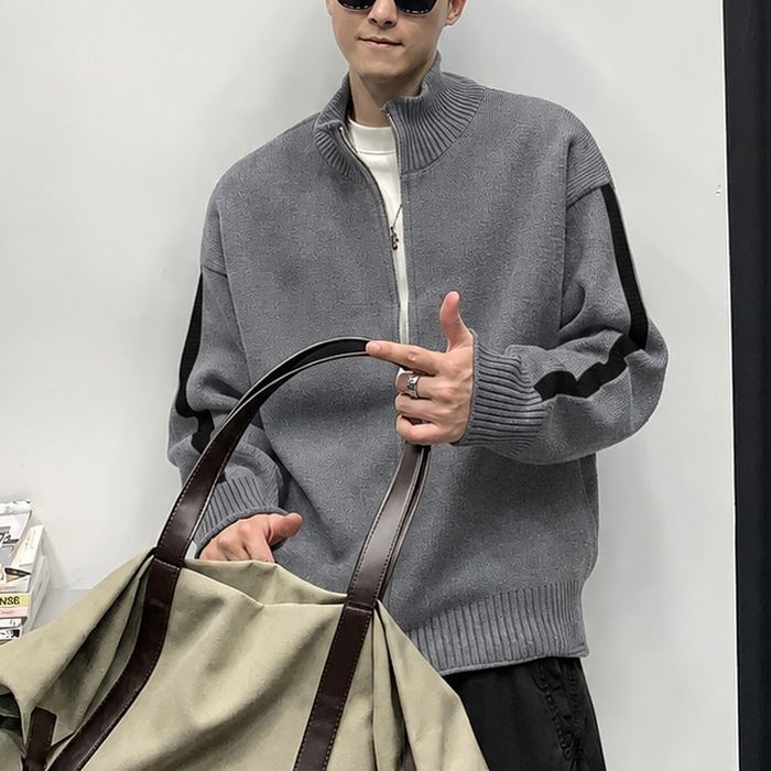 ラインスリーブ ジップアップ ニットカーディガン M10820