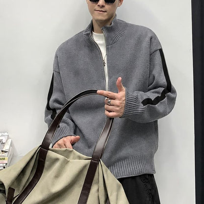 ラインスリーブ ジップアップ ニットカーディガン M10820
