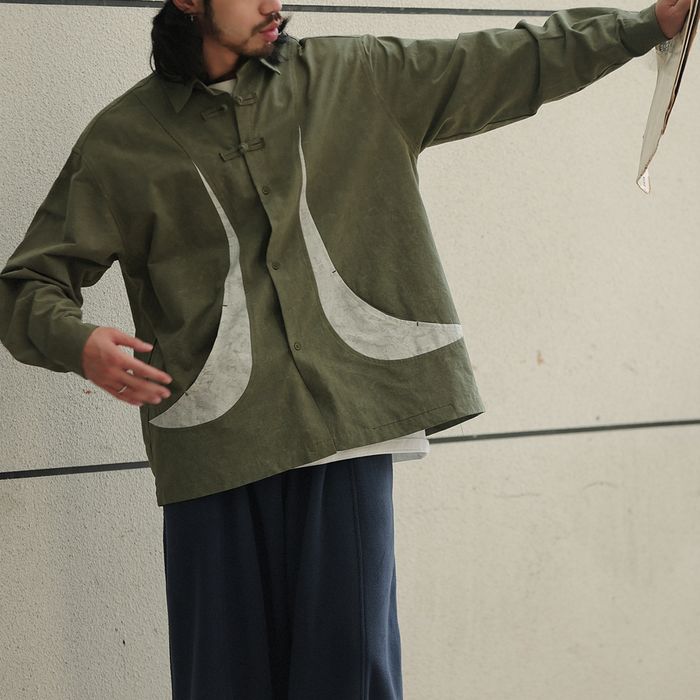 デザインボタン バイカラー シャツ　M10367