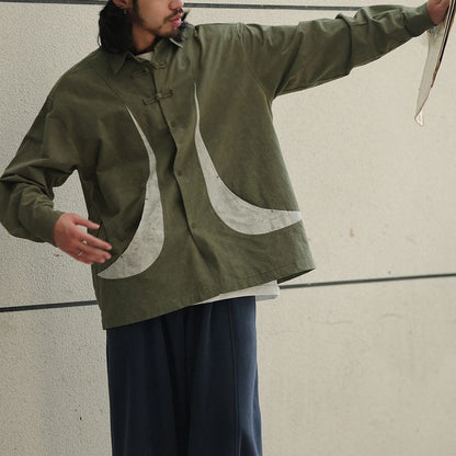 デザインボタン バイカラー シャツ　M10367