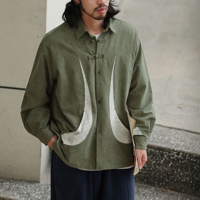 デザインボタン バイカラー シャツ　M10367