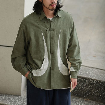 デザインボタン バイカラー シャツ　M10367