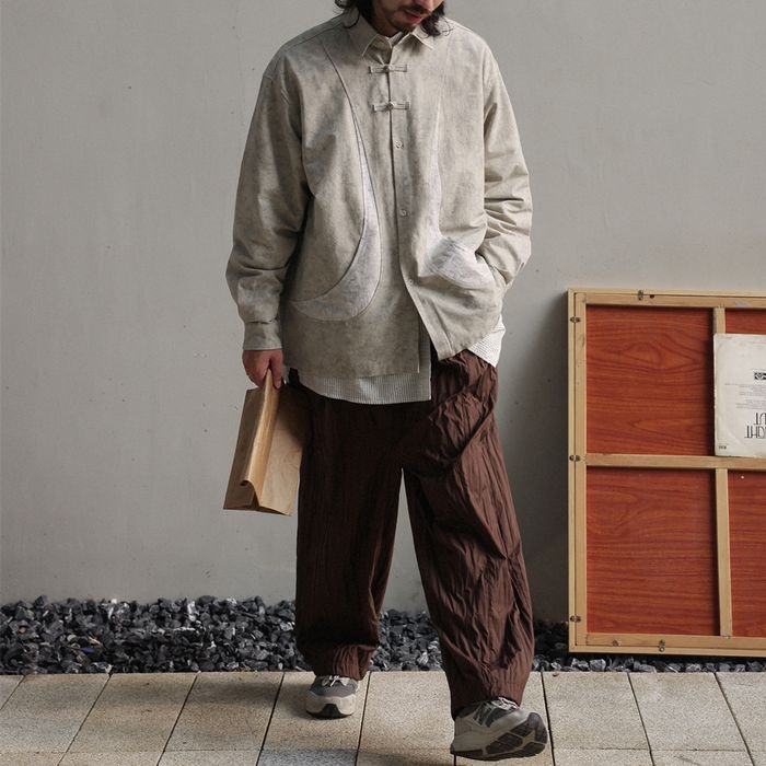 デザインボタン バイカラー シャツ　M10367